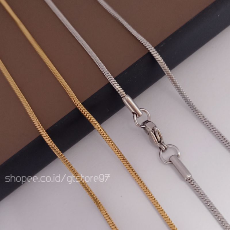 Kalung Pria Wanita Kalong Titanium Kotak Anti Karat Emas Kuning Silver Perak Gold Emas Titanium Asli