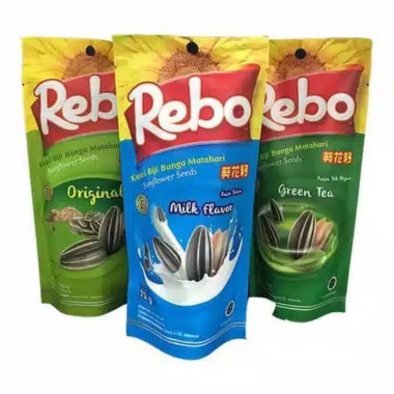 

KUWACI REBO 70 GR MILK / ORIGINAL / GREEN TEA / KUACI BIJI BUNGA MATAHARI / SUN FLOWER SEEDS