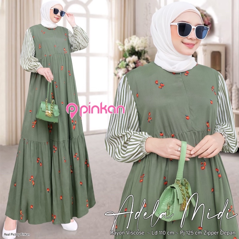 GAMIS MIDI DRESS RAYON MURAH MOTIF ADELA BAHAN ADEM TEBAL LEMBUT SUPER HALUS NYAMAN DRES JUMBO M L X
