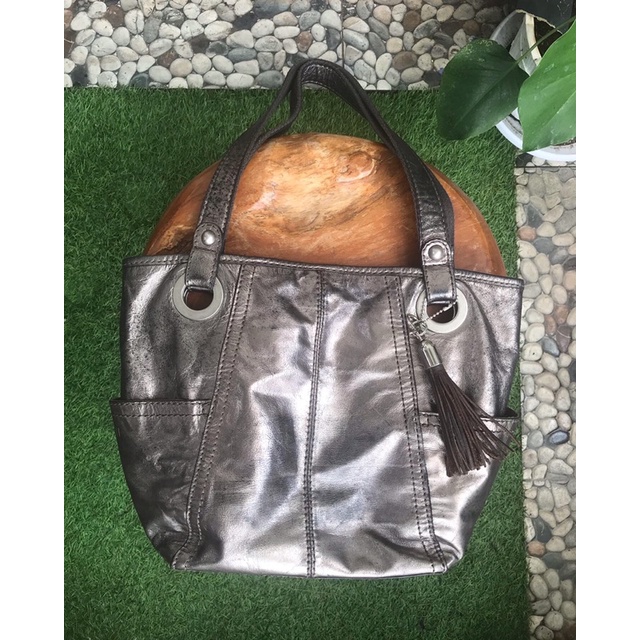 tas fossil tote bag sipver metalic preloved second jadul selempang handbag