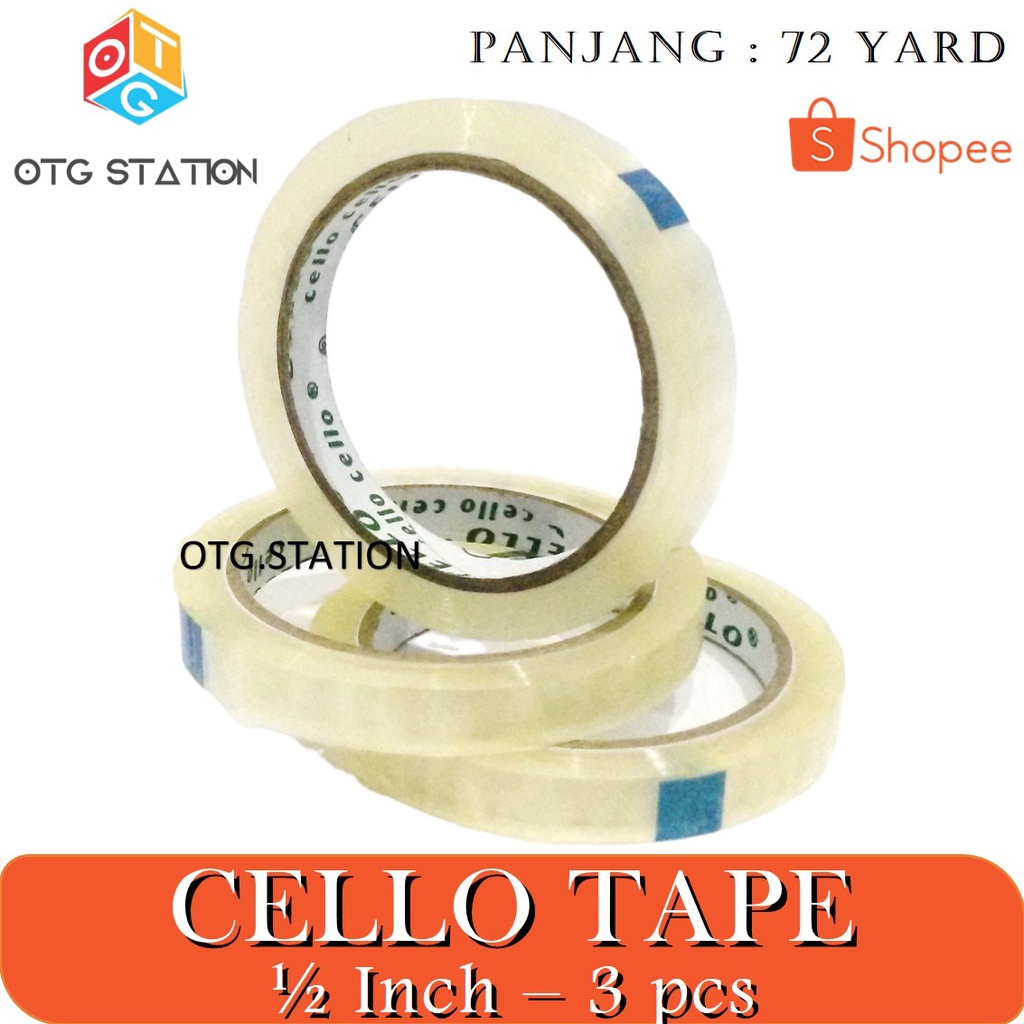 

Cello Tape Bening 1/2 Inch 3 pcs Isolasi Bening Kecil Lem Perekat Bening Alat Isolasi Pembungkus OTG STATION