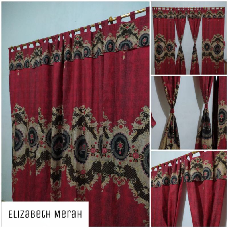 (COD) Murah Gorden Hordeng Pintu Tirai Gorden Hordeng Bisa Jendela Batik Sultan Merah Elizabeth