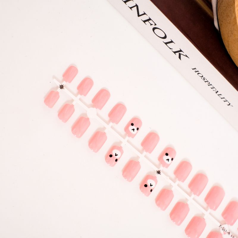 S35 BATANGAN RILAKUMA KUKU PALSU MOTIF BERUANG SOFT PINK