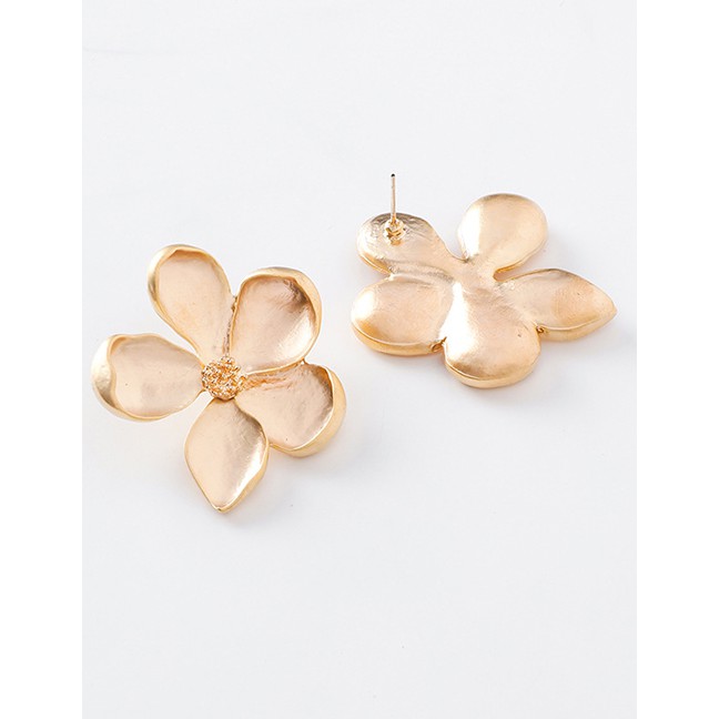 LRC Anting Tusuk Fashion Gold 925 Silver Needle Three-dimensional Metal Flower Earrings D24605