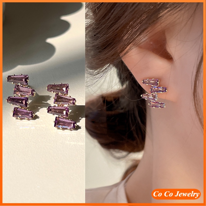 Anting 925 silver Needle zircon Desain Anggur Ungu Gaya Korea Untuk Wanita