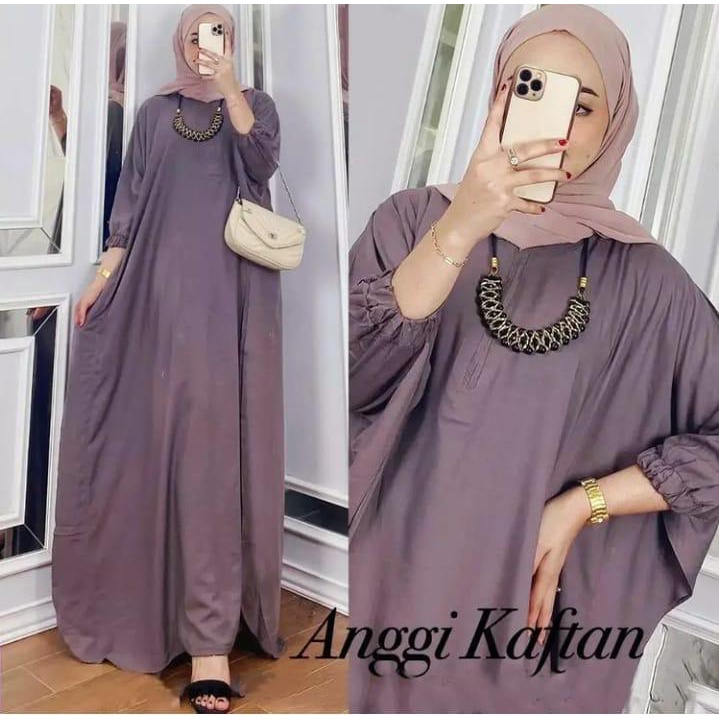 Anggi Kaftan Polos Wanita Jumbo Rayon Premium Gamis Kaftan Batik Modern Kekininan Bigsize LD 160 cm