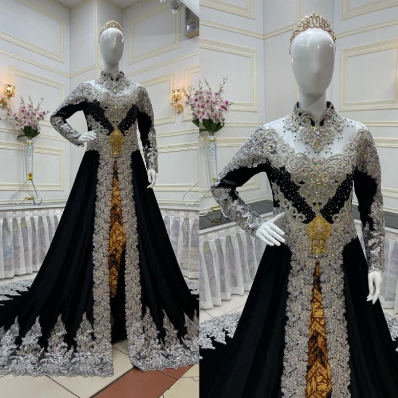 GAUN PENGANTIN BELUDRU BEREKOR  MEWAH MURAH MODERN//BAJU ADAT JAWA//MINANG//KEBAYA