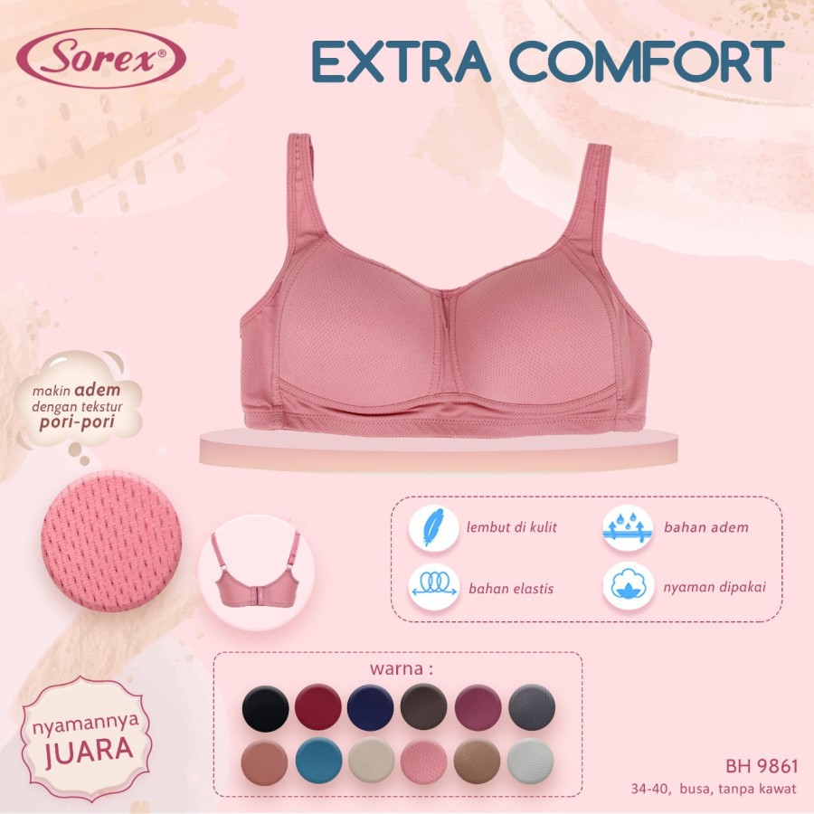 Sorex Bra 9852 Bra Extra Comfort Busa Tanpa Kawat Harian Kait 2 Setara Cup B-C BH Sorex 9852 | Gedabug