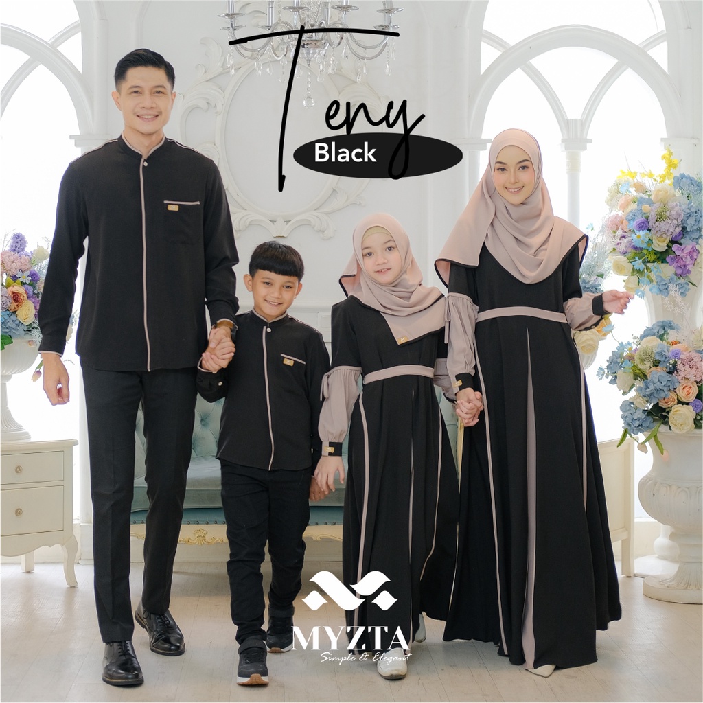 SARIMBIT KELUARGA TENY ORIGINAL BY MYZTA INAYA SERAGAM COUPLE LEBARAN 2022 WARNA HITAM POLOS KOKO AY