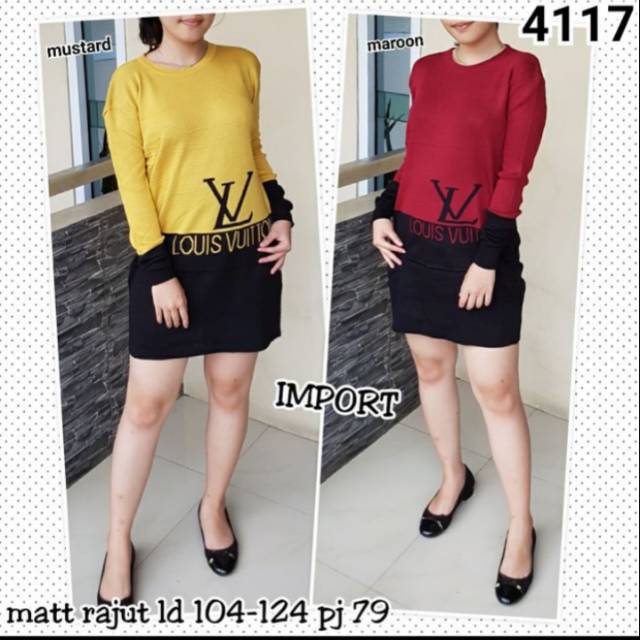B 4117# READY SALE tunik rajut import LV, bahan halus