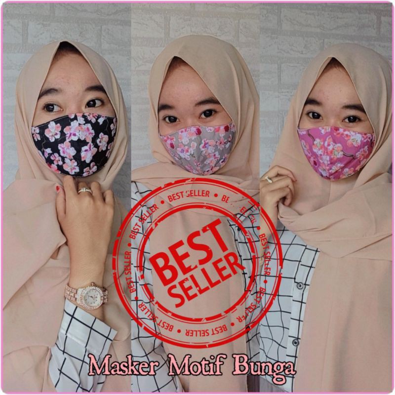 masker 3 ply dewasa motif BUNGA bahan katun standart SNI