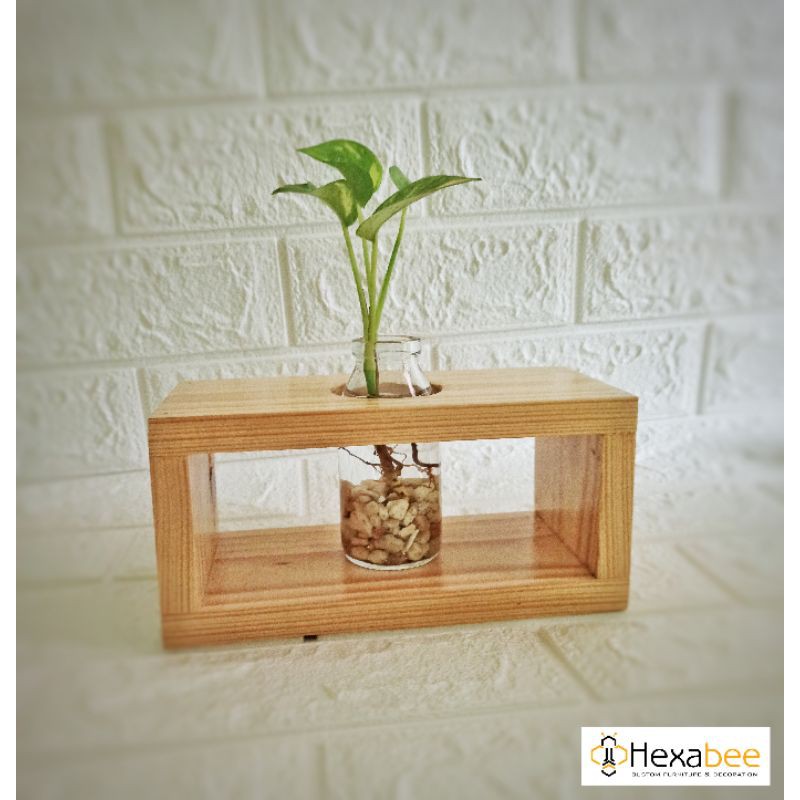 Vas Bunga Unik / Vas Kayu / Hiasan Meja / Hiasan Kayu / Botol Kaca / Jati Belanda