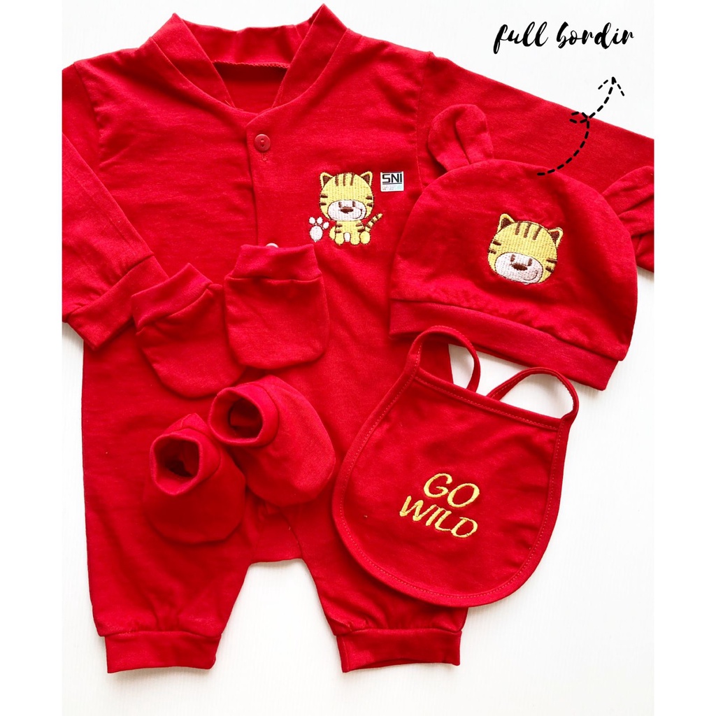 HAMPERS LAHIRAN BAJU MERAH BEAR / TIGER Jumper Bayi 1 bulan Giftset Kado Lahiran Laki-laki Perempuan Murah