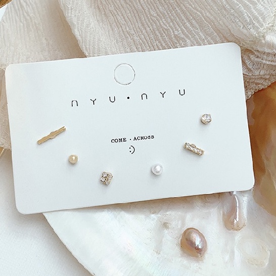 6pcs Anting Stud Bahan Sterling Silver Aksen Mutiara Metal Gaya Korea Untuk Wanita