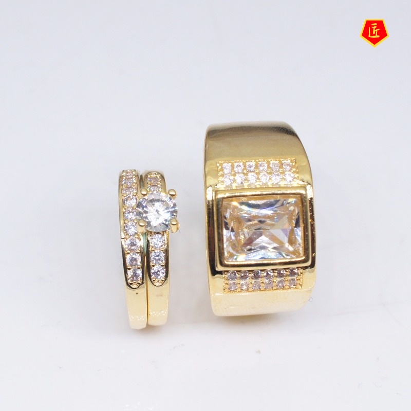 [Ready Stock]18K Gold Inlaid Moissanite Couple Ring