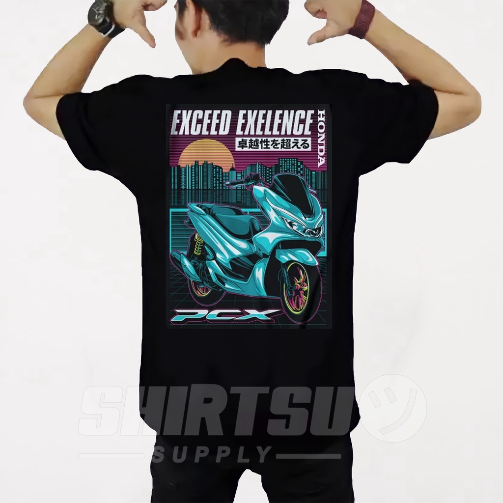 Baju Kaos Oblong Clothing Pria Distro Gambar Belakang Sablon Digital Motif Motor Honda Gank Pcx 150 