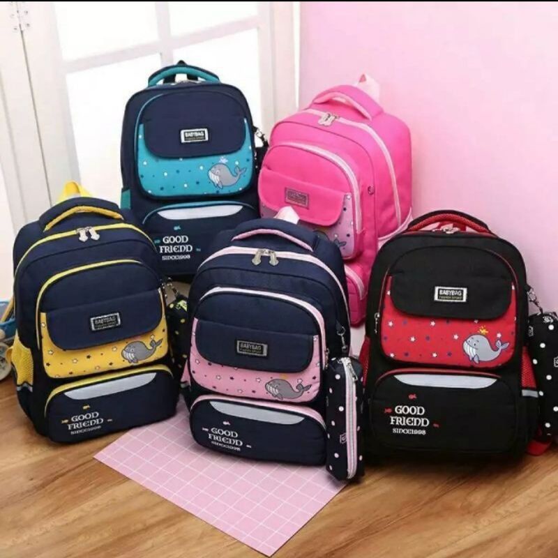 Tas Ransel Sekolah Anak Perempuan Motif Paus