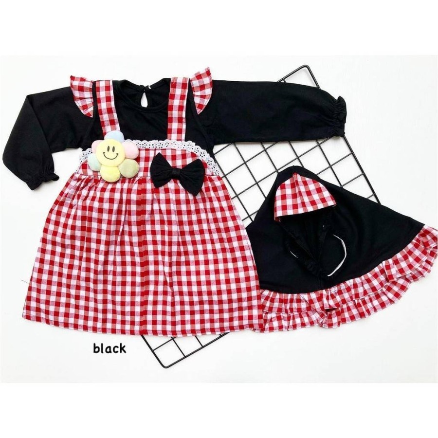 MOMO - BJ131 BAJU MUSLIM ANAK GAMIS PEREMPUAN MOTIF KOTAK BROS BUNGA baru