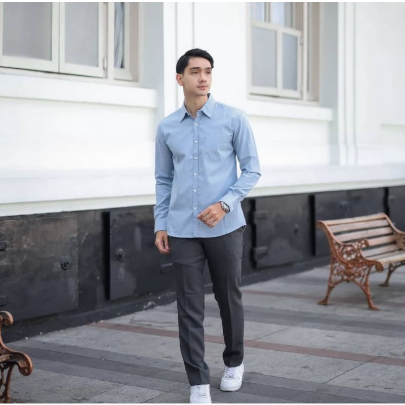 KEMEJA POLOS BIRU MUDA PANJANG|KEMEJA KANTOR BIRU MUDA PANJANG|KEMEJA OXFORD KATUN BIRU MUDA|KEMEJA 