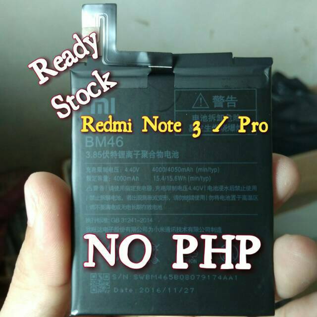 Batre Baterai Batrei Xiaomi Redmi Note 3 / Pro Original Battery BM46