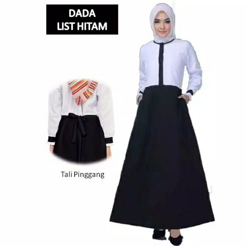 Gamis hitam putih seragam kerja pns/guru/pemdah/gamis wanita terbaru