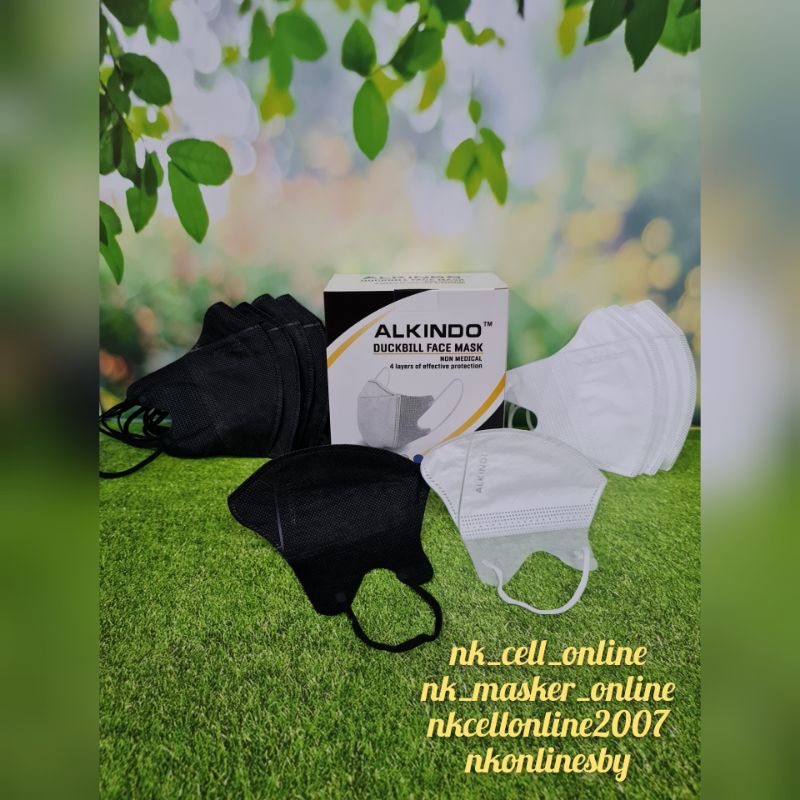 Masker Duckbill alkindo tebal 4ply Hitam, putih isi 50 pc