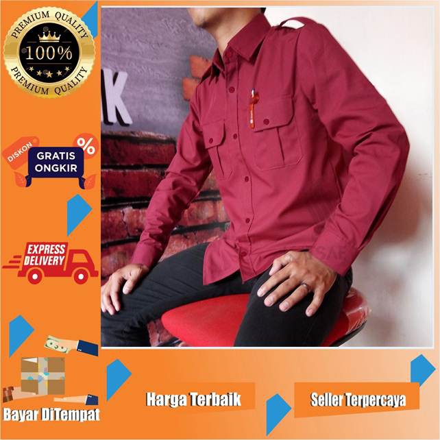 KEMEJA PDL POLOS - SERAGAM KEMEJA BAJU PDL PDH TRANSTV NETTV MERAH MAROON BISA COSTUM BORDIR LOGO