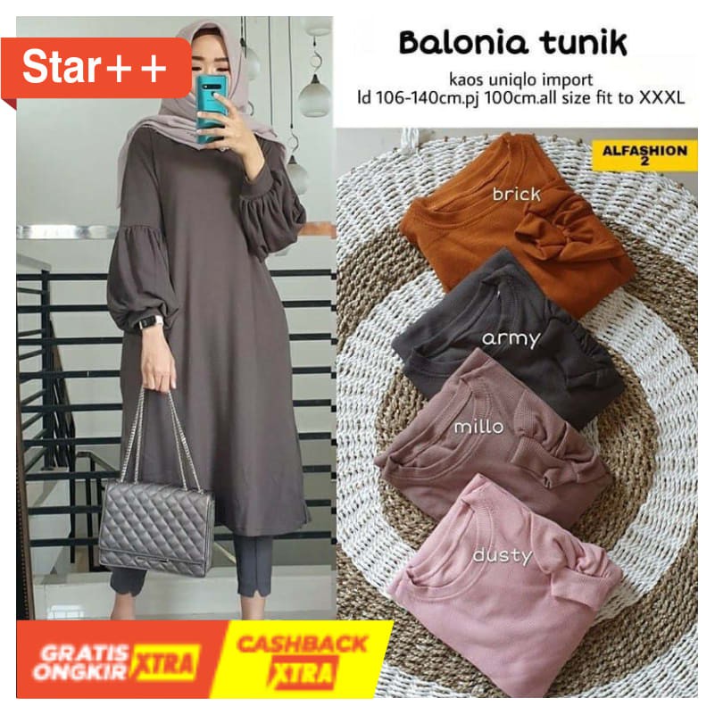 ⭐⭐⭐⭐⭐ PAKAIAN WANITA BRANDED KEREN BAGUS MURAH / Tunik Jumbo Balonia Alfashion Solo Import