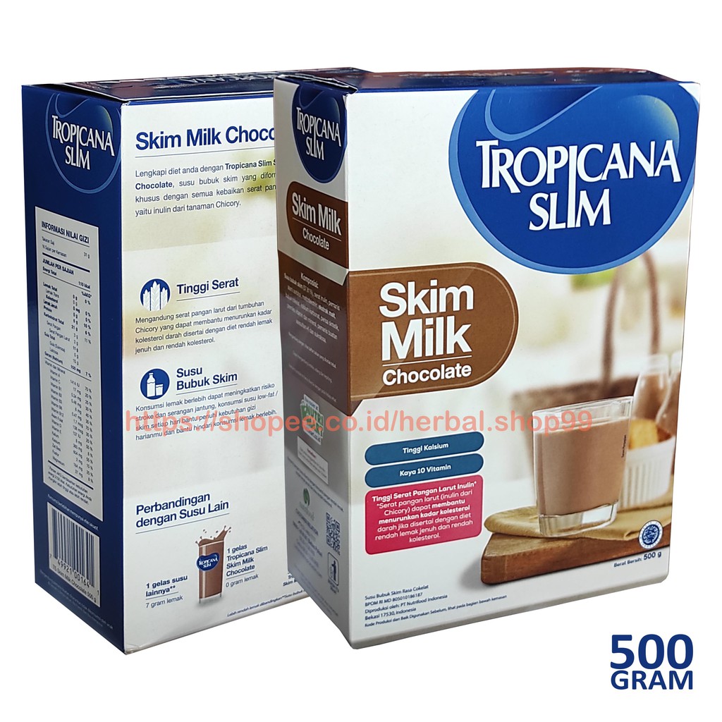 

Tropicana Slim Milk Skim Chocolate 500GR Susu Rendah Kalori Bebas Lemak Tinggi Kalsium