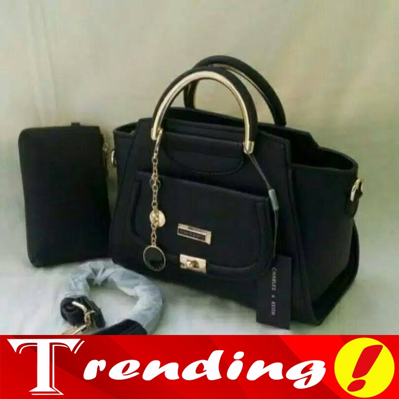 Tas Handbag Wanita Pesta Kerja 077 Charles And Keith Hitam Branded Import Kekinian Kece Keren