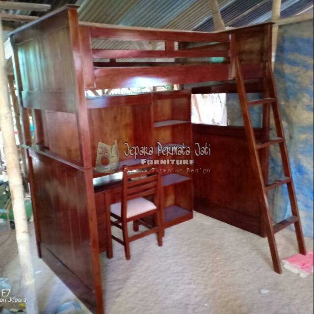 Tempat tidur anak multifungsi meja belajar ( dipan tingkat, dipan anak, tempat tidur tingkat )