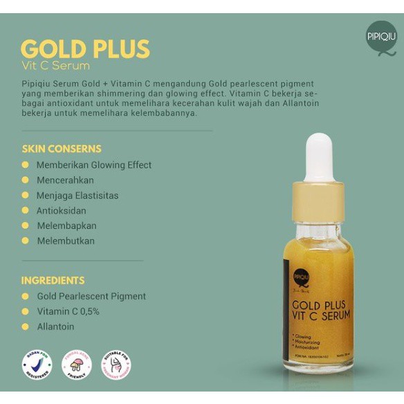 PIPIQIU Serum Gold Plus Vit C Hyaluronic | Niacinamide | AHA BHA PHA Peeling 20ml