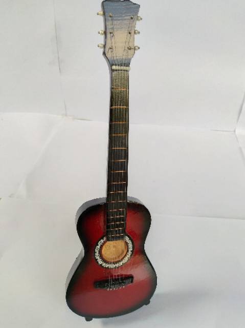 (BISA COD) MINIATUR ALAT MUSIK GITAR KAYU DAN STAND + BOX 23 x 8 x 1 cm - PAJANGAN DEKORASI RUMAH