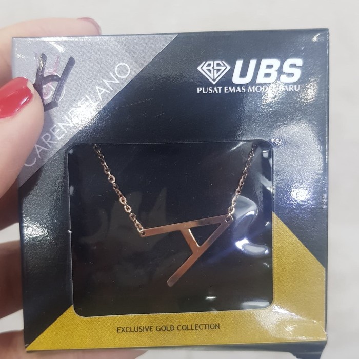 Kalung Emas Carendelano alpha beta Huruf A rosegold 75%