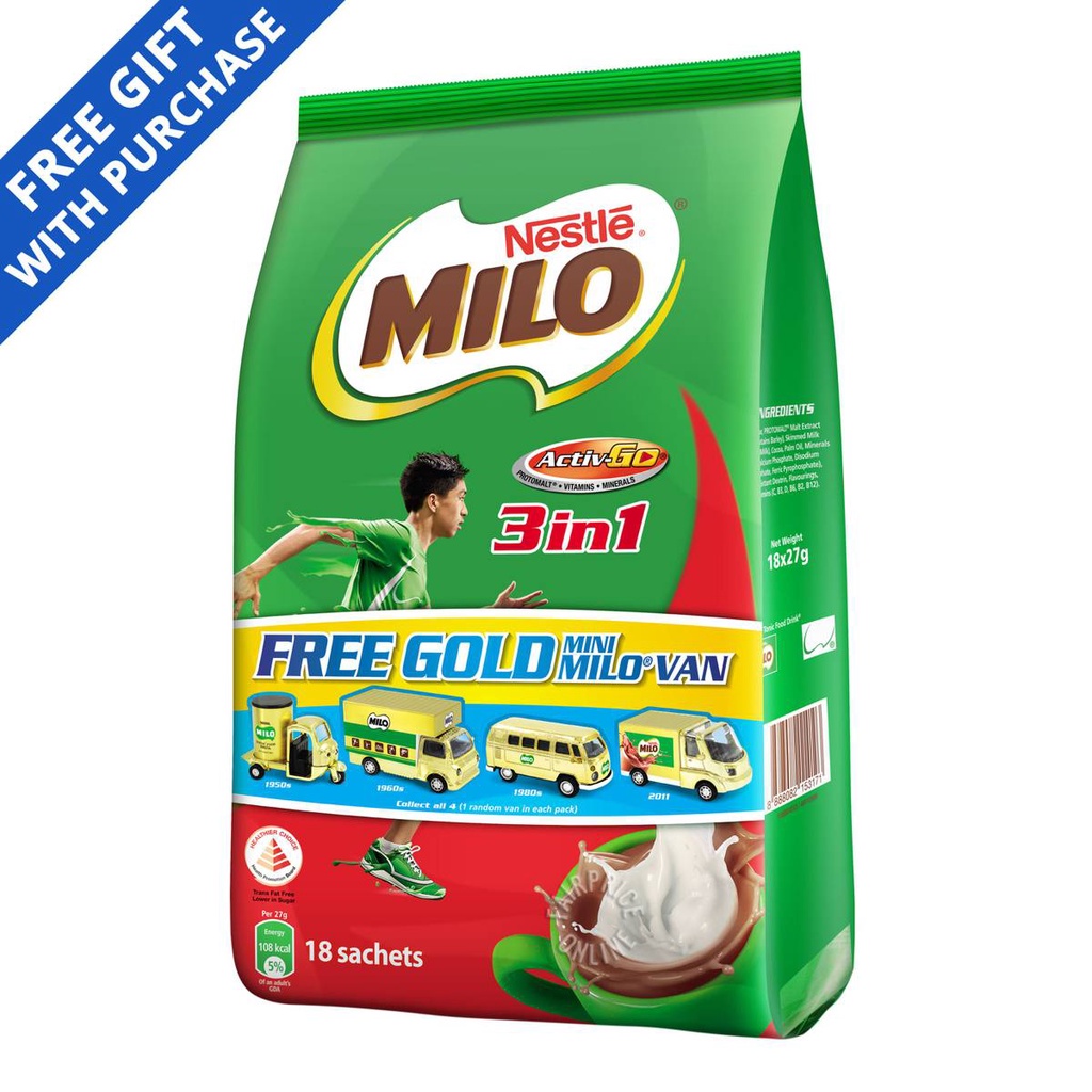 

Milo 3 in 1 Instant Chocolate Malt Drink-Regular+MiniMiloVan 18 x 27g