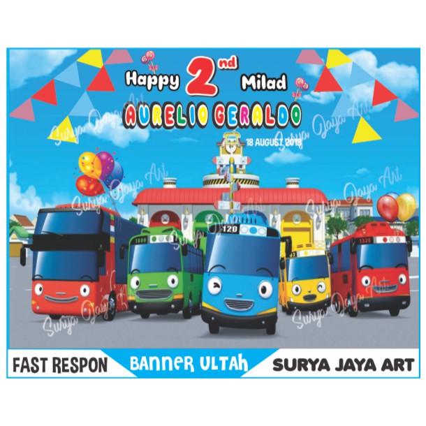 Cetak Spanduk Banner Backdrop Ulang Tahun Anak Tema Tayo Lucu Free Design