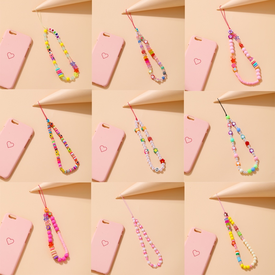 2021 New Ins Trendy Colorful Smiling Beads Chain Cell Phone Chain Anti-lost Handmade Acrylic Cable Lanyard for Women