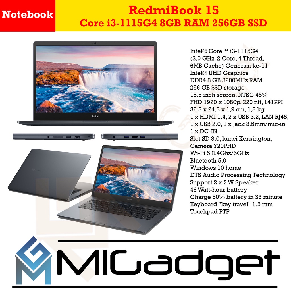 Redmibook Redmi Book 15 Core i3-1115G4 8GB RAM 256GB SSD Garansi Resmi