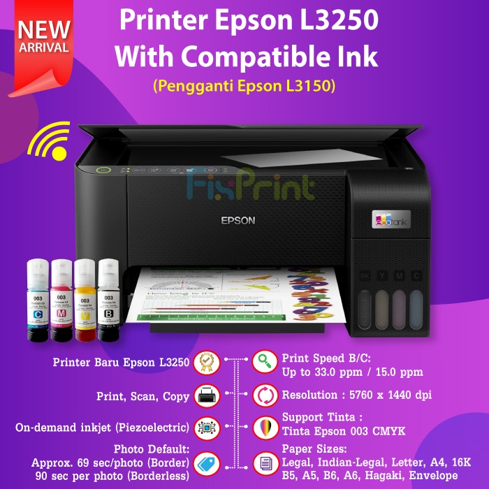 EPSON L3250 WiFi All-in-One Printer Ink Tank EcoTank L-3250 Wireless Print Scan Copy Pengganti L3150