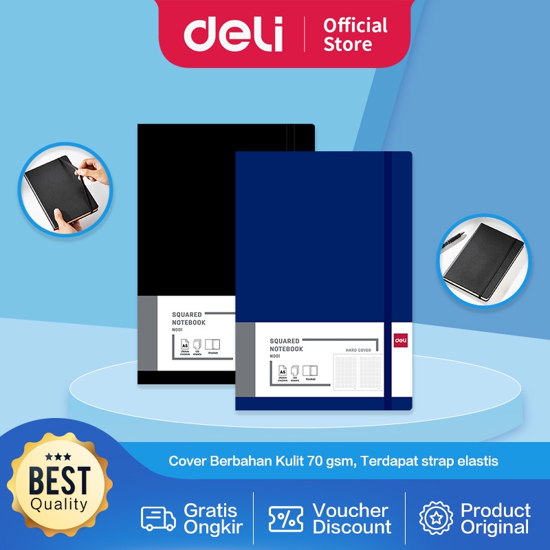 

Deli Squared Notebook / Deli Buku Catatan Kotak-Kotak Cover Kulit 70 gsm EN001 EN002