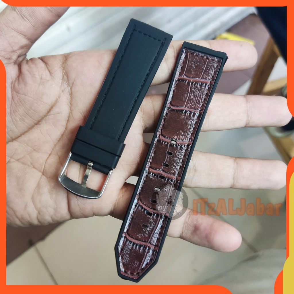 Tali jam tangan Kulit karet 22mm Leather rubber strap WH157