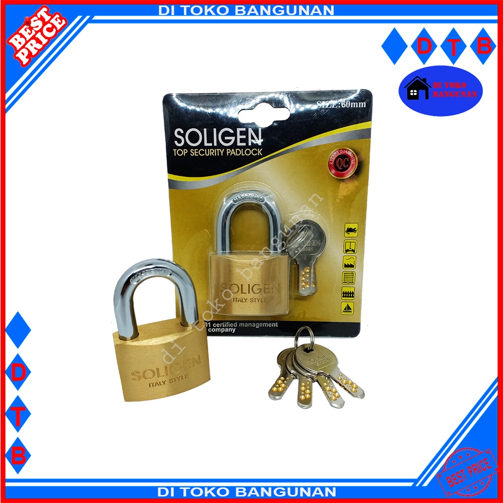 Gembok Kuningan Komputer Key Leher Pendek Soligen Varian 40MM 50MM 60MM Gembok Pintu Gembok Pagar Padlock