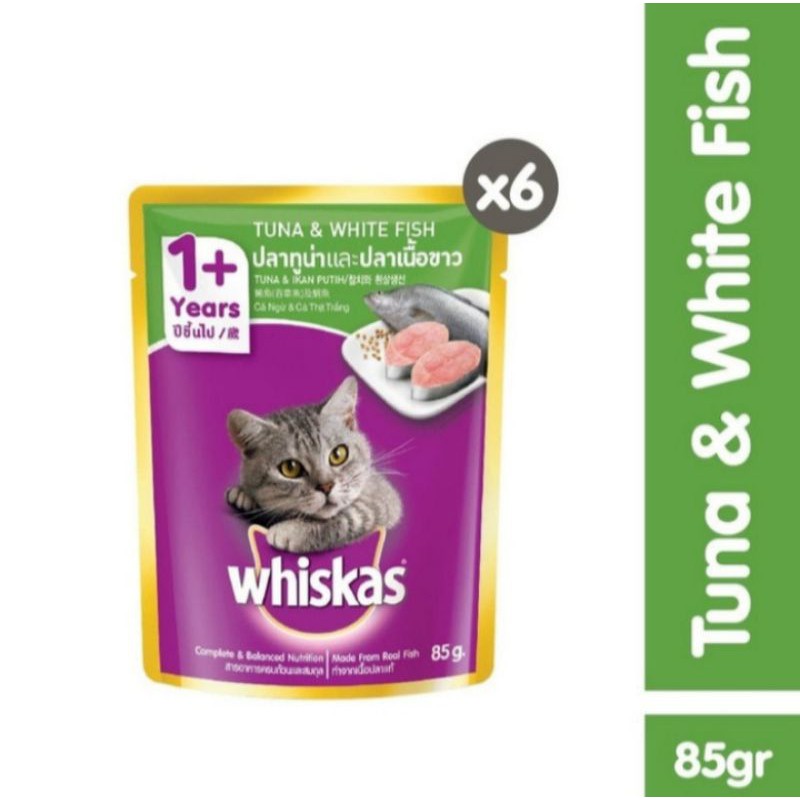 pouch whiskas adult 85g whiskas sachet tuna &amp; white fish (6 pcs)