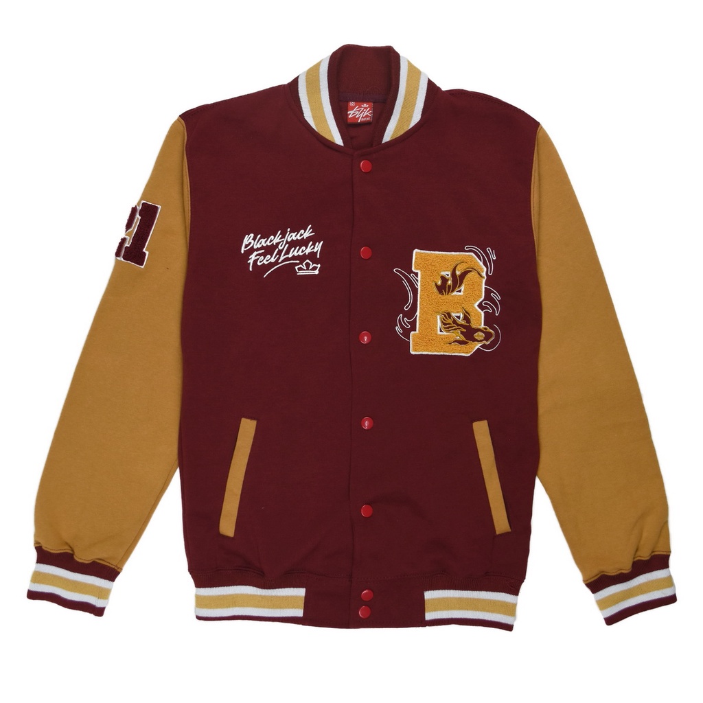 BLJK Blackjack JKT592AF Jaket Varsity Feel Lucky Marun Camel