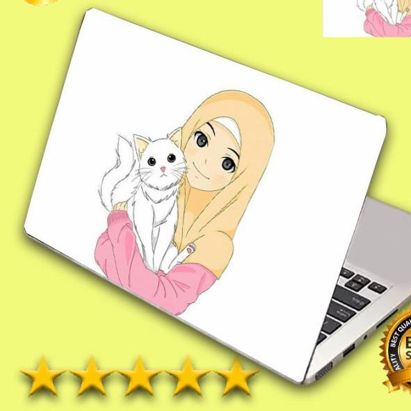 Garskin Laptop Kartun Muslimah Dengan Kucing Skin Laptop Stiker Laptop