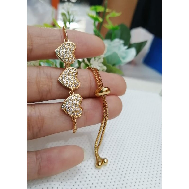 GELANG TANGAN WANITA TITANIUM MOTIF LOVE PERMATA BANYAK PILIHAN MODEL DAN BENTUK NYA