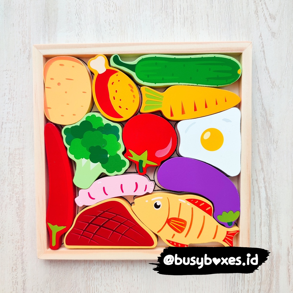 [busyboxes.id] Mainan Edukasi Pretend Play Masak-masakan bahan masakan puzzle kayu chunky puzzle