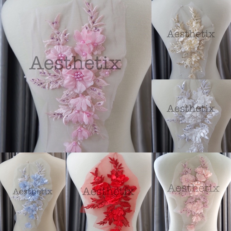 WY001 Lace Patch Bordir 3d / Aplikasi Bordir Tempel Renda Bordir Bunga Embroidery