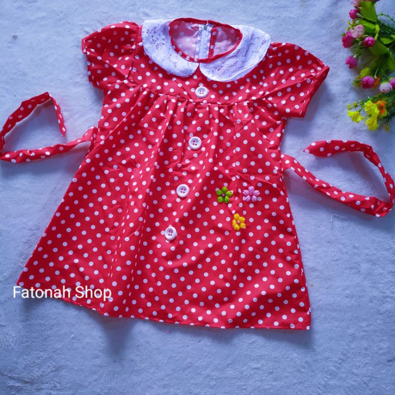 Dress anak 2 3 tahun polka kerah putih tali ( dress POLKA kerah tali )