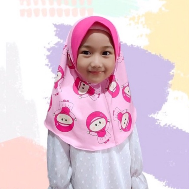 HIJAB INSTANT ANIMASI QALEY PINK/ HIJAB ANAK / HIJAB KARAKTER / HIJAB LUCU / HIJAB KARAKTER